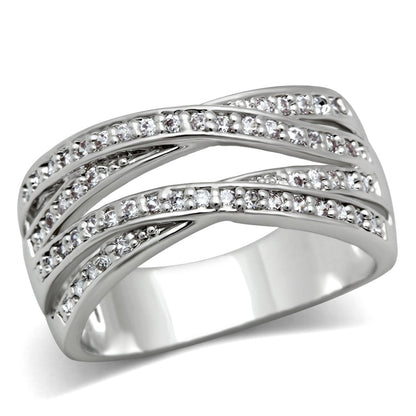 3W131 - Rhodium Brass Ring with AAA Grade CZ  in Clear-0