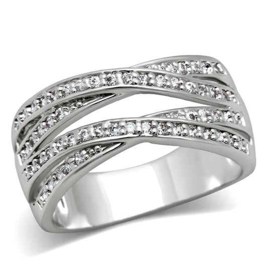 3W131 - Rhodium Brass Ring with AAA Grade CZ  in Clear-0