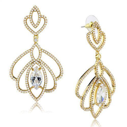 3W1324 - Gold Brass Earrings with AAA Grade CZ  in Clear-0