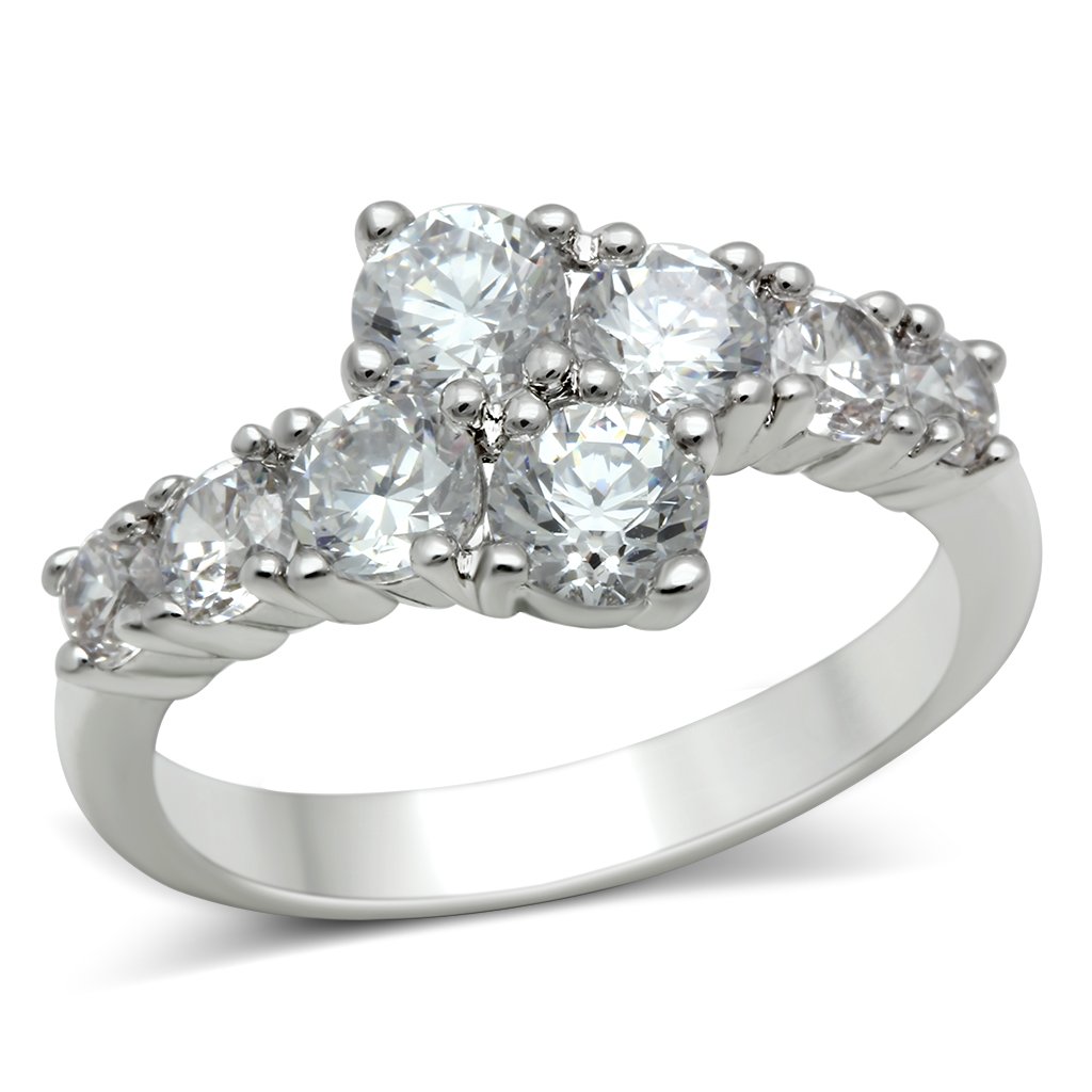3W132 - Rhodium Brass Ring with AAA Grade CZ  in Clear-0