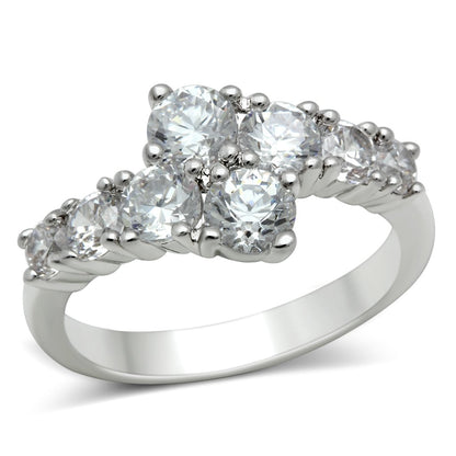 3W132 - Rhodium Brass Ring with AAA Grade CZ  in Clear-0