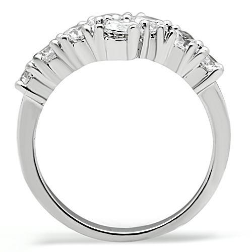 3W132 - Rhodium Brass Ring with AAA Grade CZ  in Clear-2