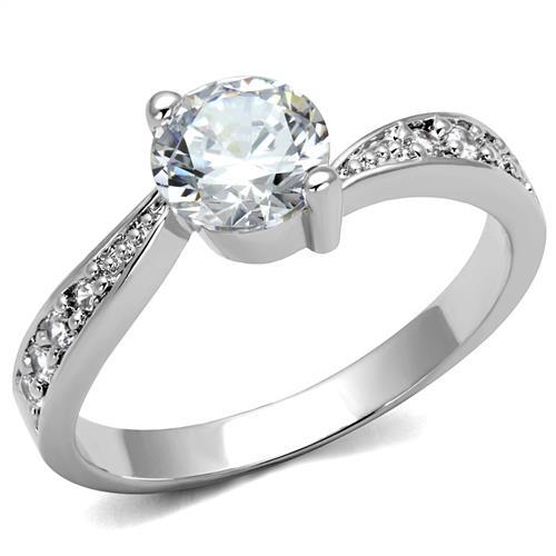 3W1337 - Rhodium Brass Ring with AAA Grade CZ  in Clear-0