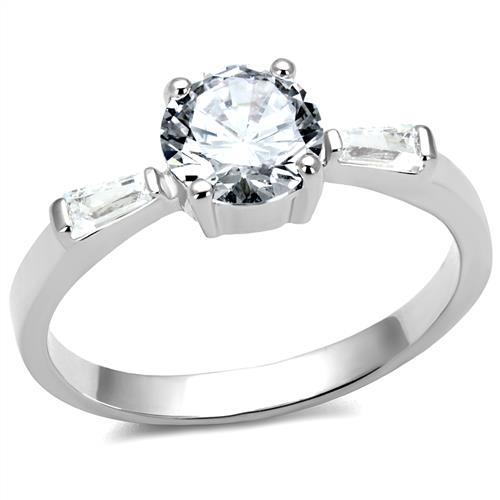 3W1339 - Rhodium Brass Ring with AAA Grade CZ  in Clear-0