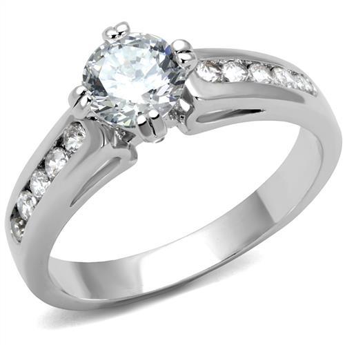 3W1340 - Rhodium Brass Ring with AAA Grade CZ  in Clear-0