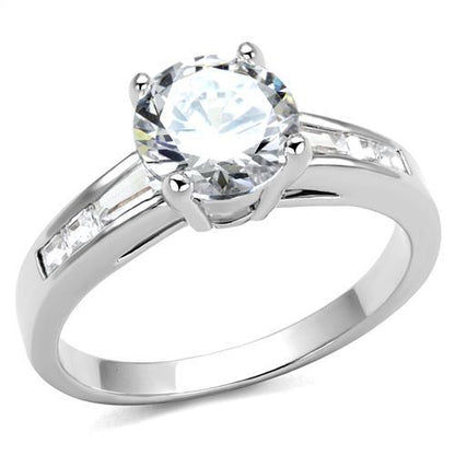 3W1341 - Rhodium Brass Ring with AAA Grade CZ  in Clear-0