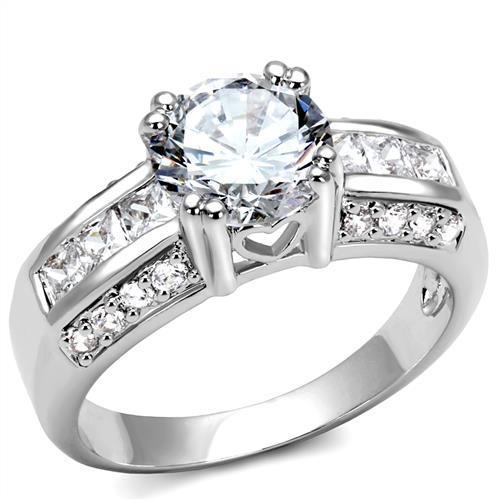 3W1344 - Rhodium Brass Ring with AAA Grade CZ  in Clear-0