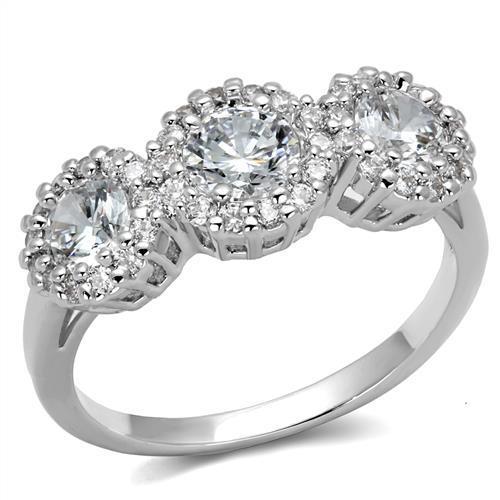 3W1347 - Rhodium Brass Ring with AAA Grade CZ  in Clear-0