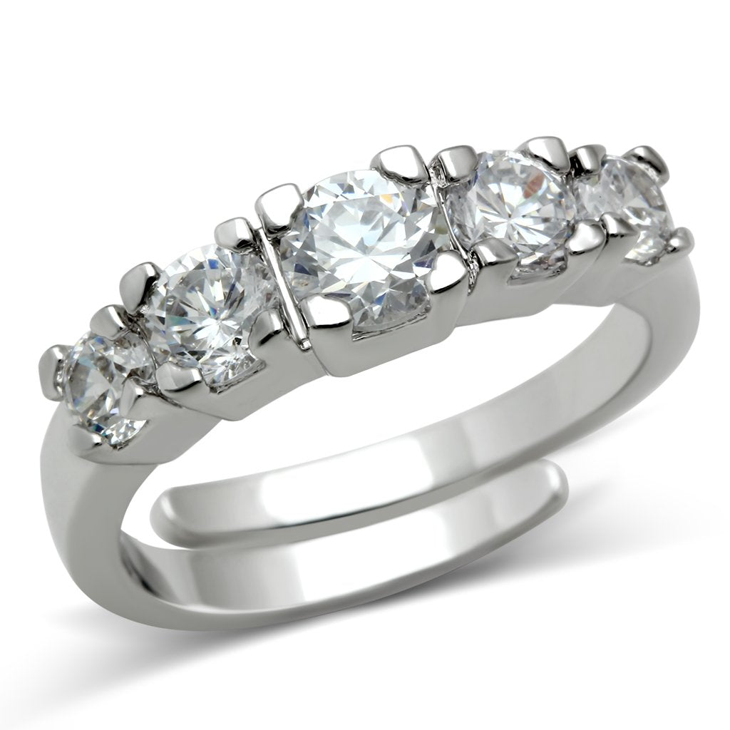 3W134 - Rhodium Brass Ring with AAA Grade CZ  in Clear-0