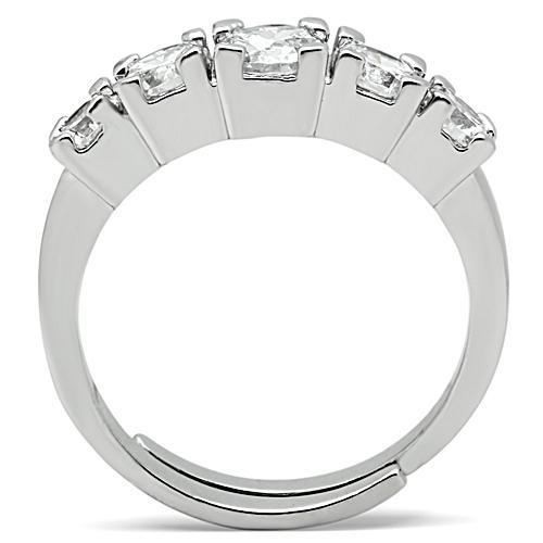 3W134 - Rhodium Brass Ring with AAA Grade CZ  in Clear-2