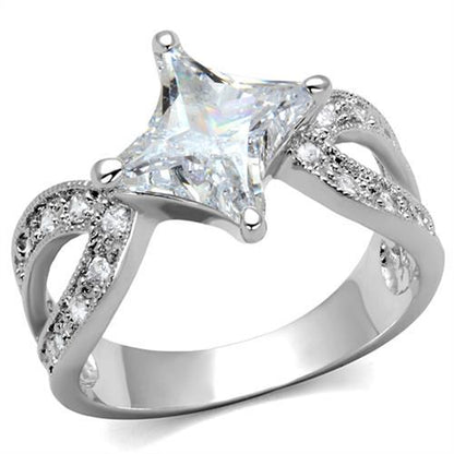 3W1350 - Rhodium Brass Ring with AAA Grade CZ  in Clear-0