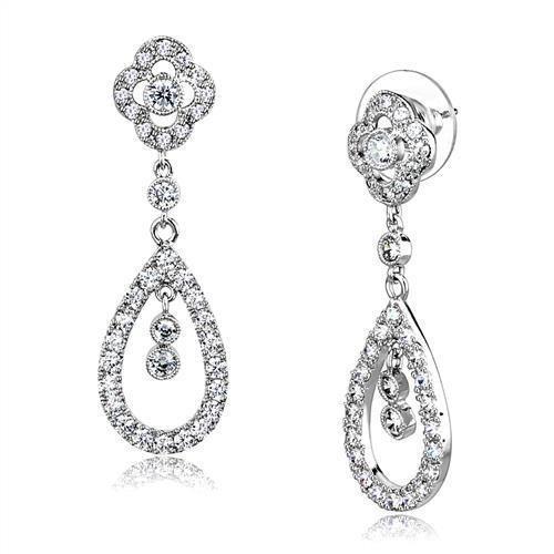 3W1351 - Rhodium Brass Earrings with AAA Grade CZ  in Clear-0