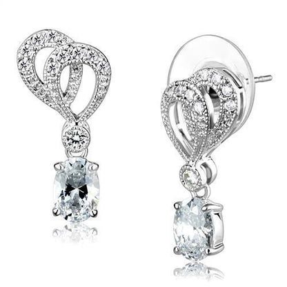 3W1355 - Rhodium Brass Earrings with AAA Grade CZ  in Clear-0