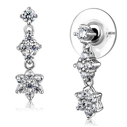 3W1357 - Rhodium Brass Earrings with AAA Grade CZ  in Clear-0