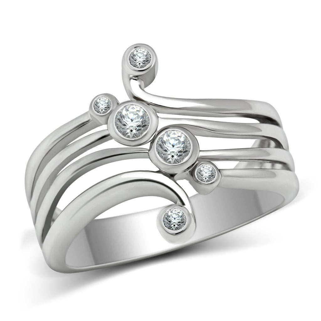 3W135 - Rhodium Brass Ring with AAA Grade CZ  in Clear-0