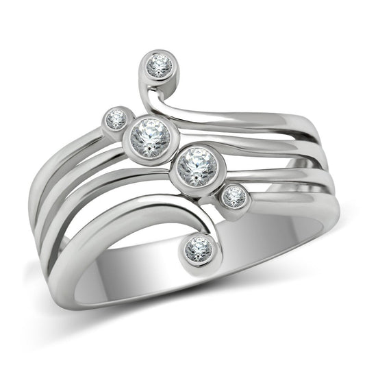 3W135 - Rhodium Brass Ring with AAA Grade CZ  in Clear-0