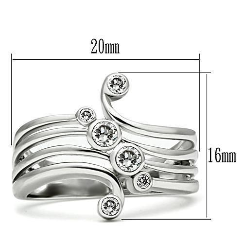 3W135 - Rhodium Brass Ring with AAA Grade CZ  in Clear-1
