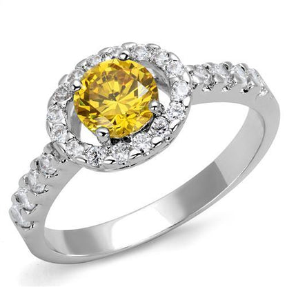 3W1362 - Rhodium Brass Ring with AAA Grade CZ  in Topaz-0