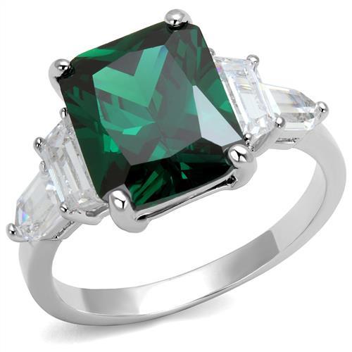 3W1363 - Rhodium Brass Ring with Synthetic Spinel in Emerald-0