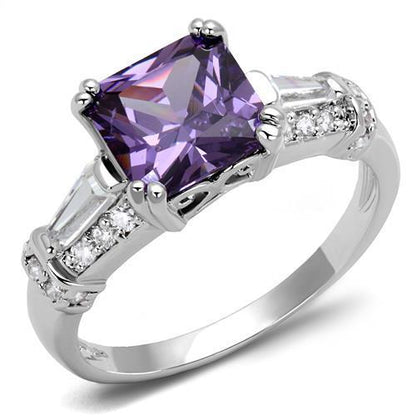 3W1365 - Rhodium Brass Ring with AAA Grade CZ  in Amethyst-0