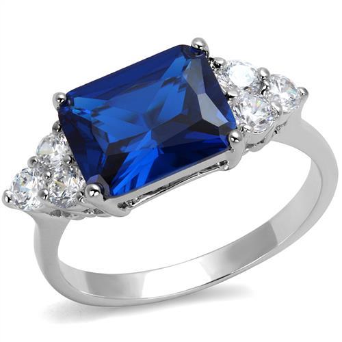 3W1367 - Rhodium Brass Ring with Synthetic Spinel in London Blue-0