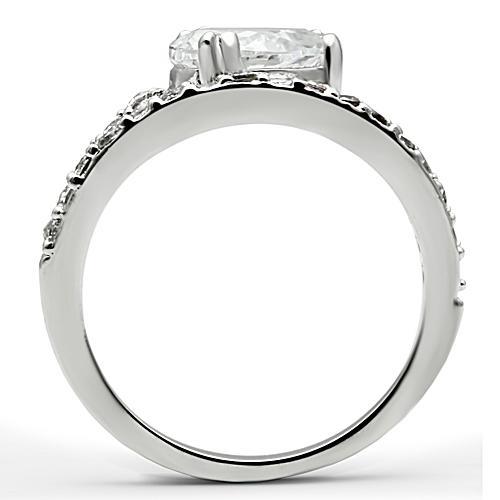 3W136 - Rhodium Brass Ring with AAA Grade CZ  in Clear-2