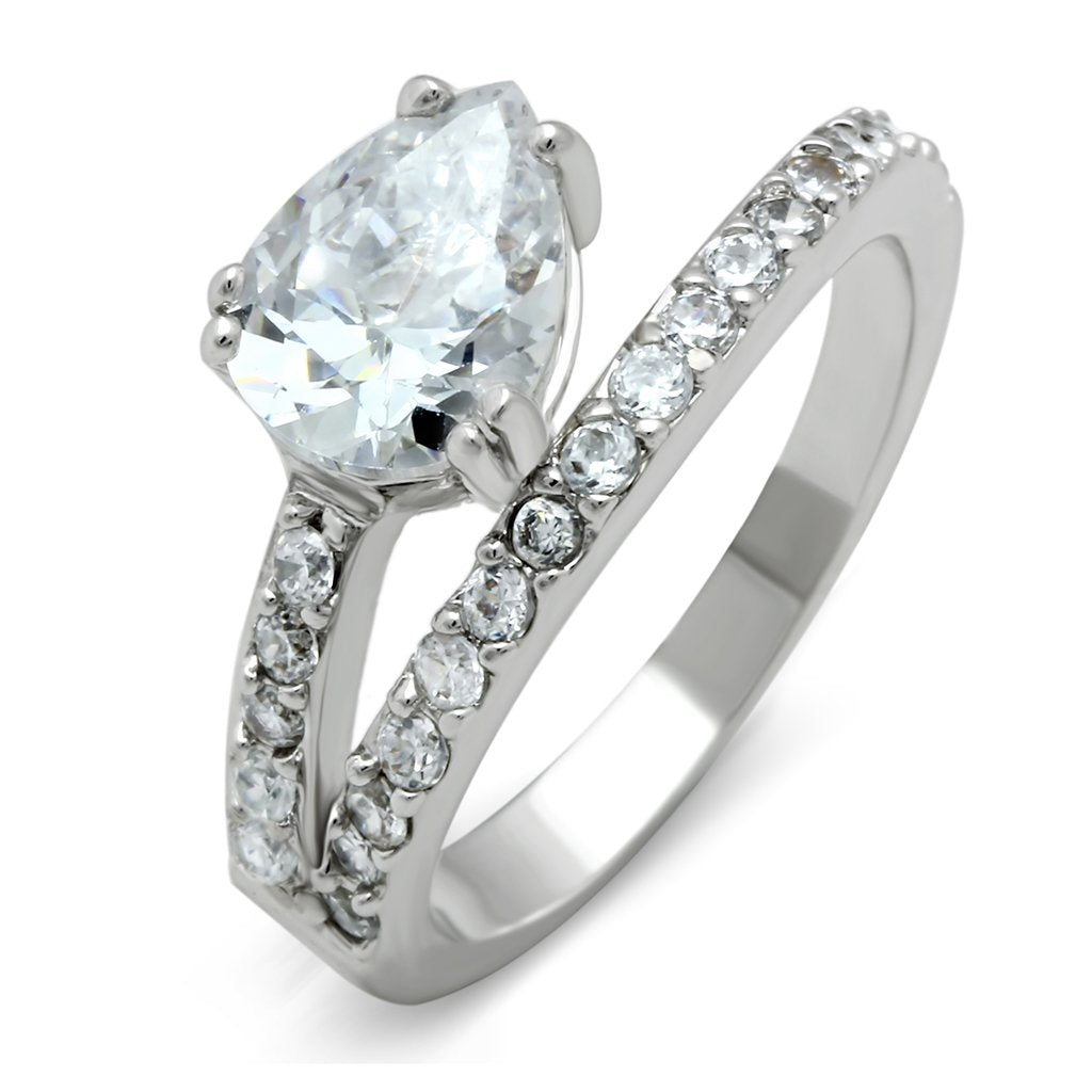 3W136 - Rhodium Brass Ring with AAA Grade CZ  in Clear-0