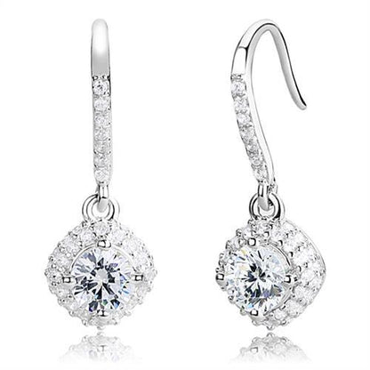 3W1372 - Rhodium 925 Sterling Silver Earrings with AAA Grade CZ  in Clear-0
