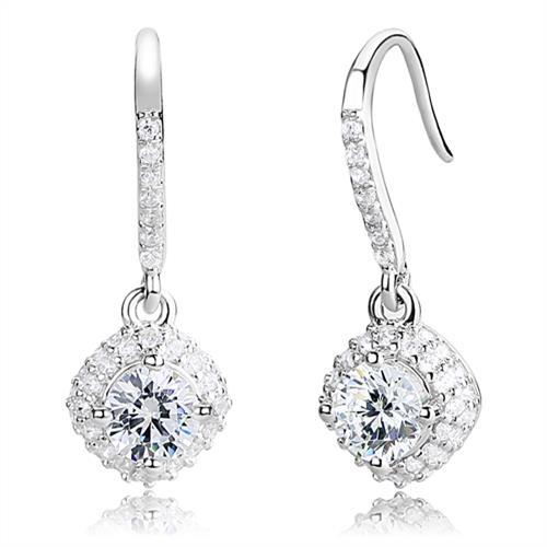 3W1372 - Rhodium 925 Sterling Silver Earrings with AAA Grade CZ  in Clear-0