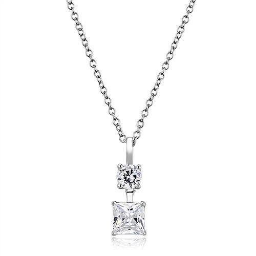 3W1374 - Rhodium 925 Sterling Silver Chain Pendant with AAA Grade CZ  in Clear-0