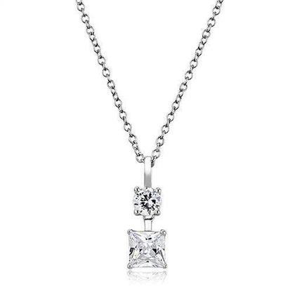 3W1374 - Rhodium 925 Sterling Silver Chain Pendant with AAA Grade CZ  in Clear-0