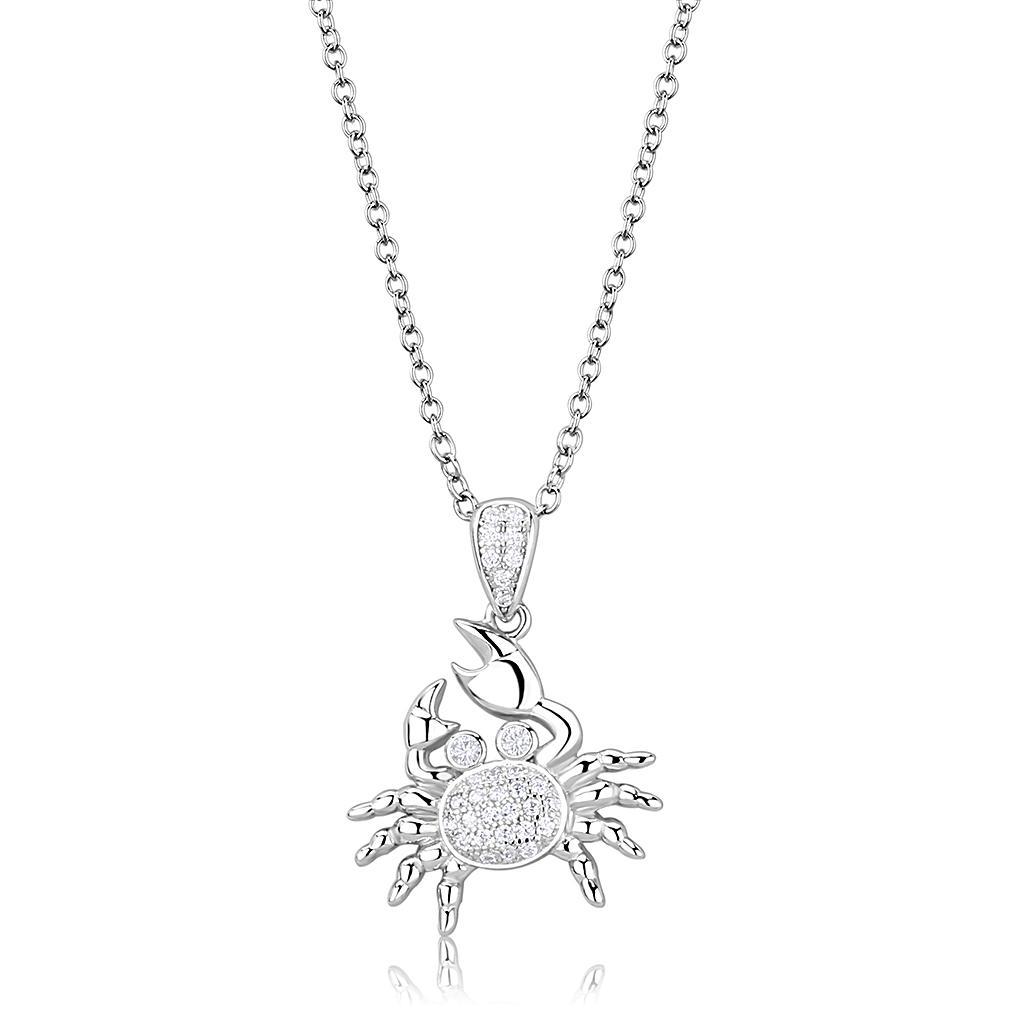 3W1377 - Rhodium 925 Sterling Silver Chain Pendant with AAA Grade CZ  in Clear-0