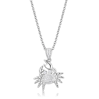 3W1377 - Rhodium 925 Sterling Silver Chain Pendant with AAA Grade CZ  in Clear-0