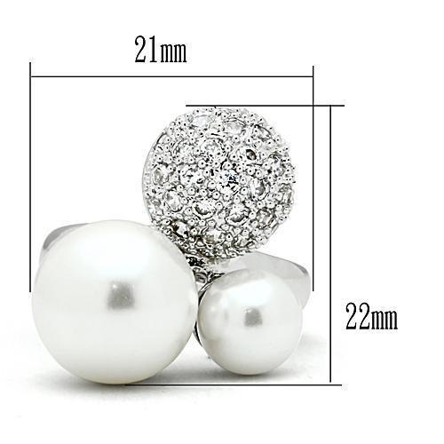 3W137 - Rhodium Brass Ring with Synthetic Pearl in White-1