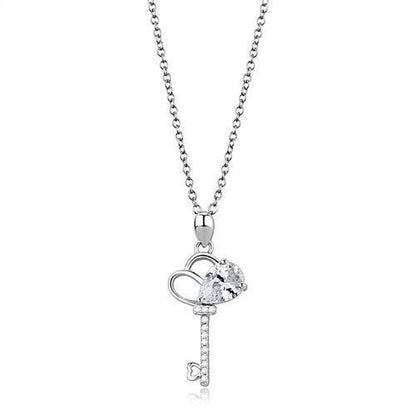 3W1380 - Rhodium 925 Sterling Silver Chain Pendant with AAA Grade CZ  in Clear-0