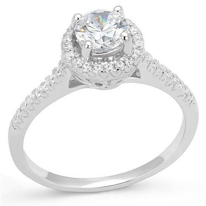 3W1386 - Rhodium 925 Sterling Silver Ring with AAA Grade CZ  in Clear-0