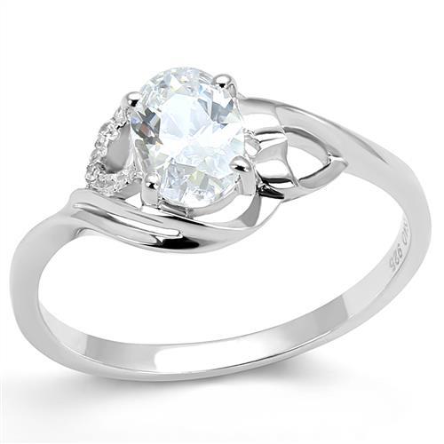 3W1388 - Rhodium 925 Sterling Silver Ring with AAA Grade CZ  in Clear-0