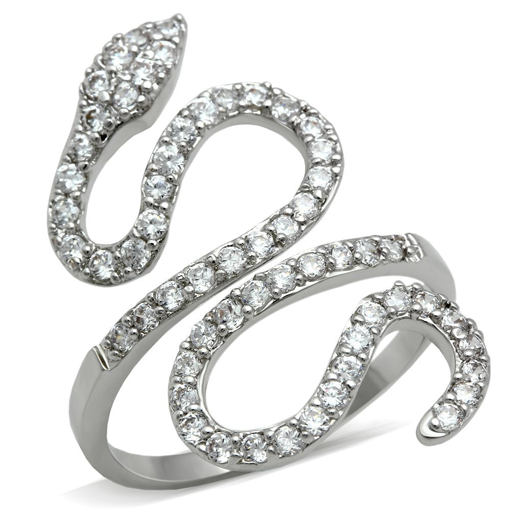 3W138 - Rhodium Brass Ring with AAA Grade CZ  in Clear-0