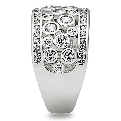 3W141 - Rhodium Brass Ring with AAA Grade CZ  in Clear-2