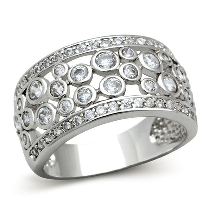 3W141 - Rhodium Brass Ring with AAA Grade CZ  in Clear-0