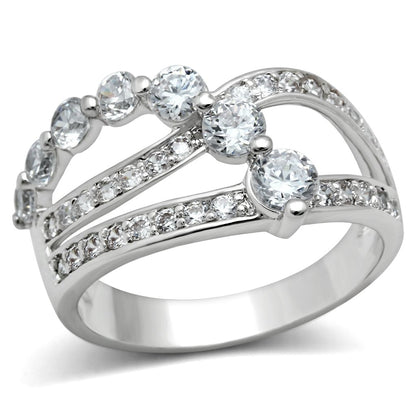 3W142 - Rhodium Brass Ring with AAA Grade CZ  in Clear-0