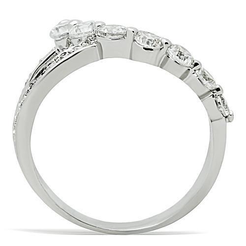 3W142 - Rhodium Brass Ring with AAA Grade CZ  in Clear-2