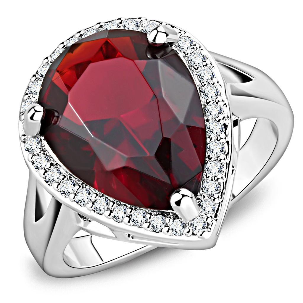 3W1438 - Rhodium Brass Ring with Synthetic Synthetic Glass in Siam-0