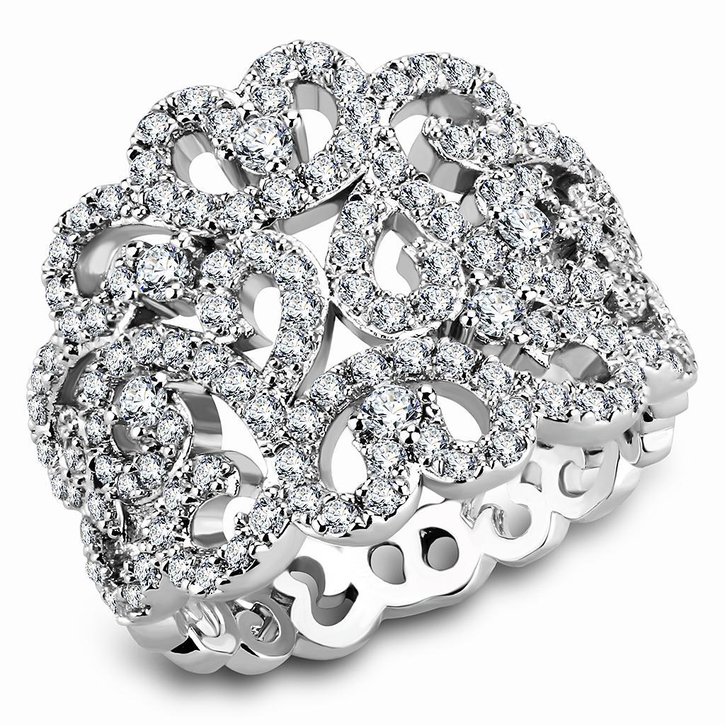 3W1439 - Rhodium Brass Ring with AAA Grade CZ  in Clear-0