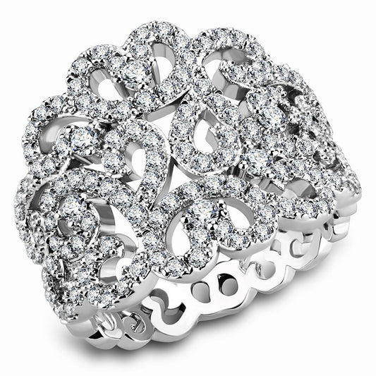 3W1439 - Rhodium Brass Ring with AAA Grade CZ  in Clear-0