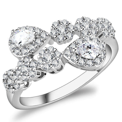 3W1441 - Rhodium Brass Ring with AAA Grade CZ  in Clear-0