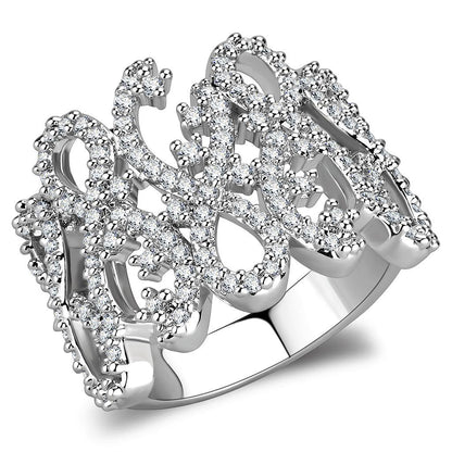 3W1443 - Rhodium Brass Ring with AAA Grade CZ  in Clear-0