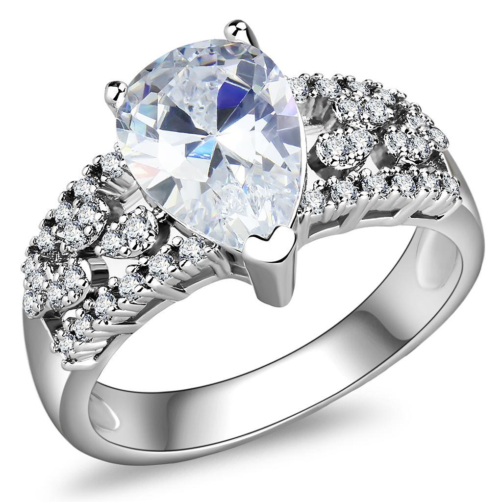 3W1444 - Rhodium Brass Ring with AAA Grade CZ  in Clear-0