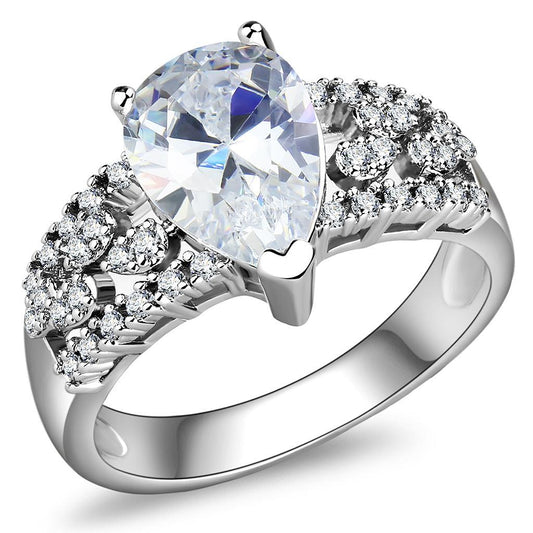 3W1444 - Rhodium Brass Ring with AAA Grade CZ  in Clear-0