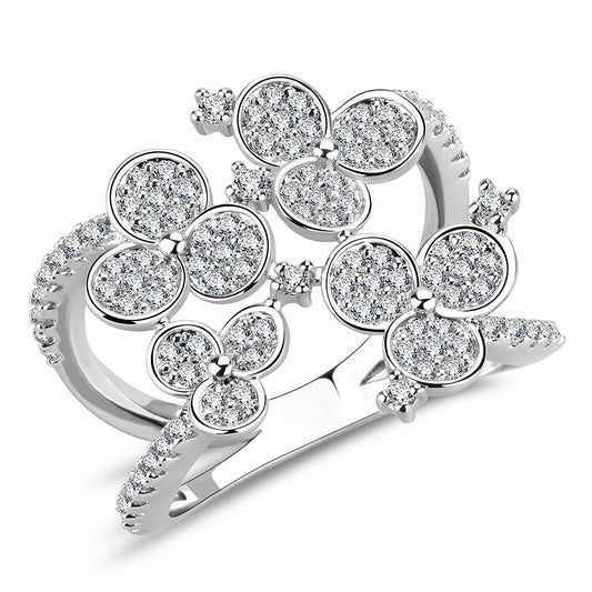 3W1447 - Rhodium Brass Ring with AAA Grade CZ  in Clear-0